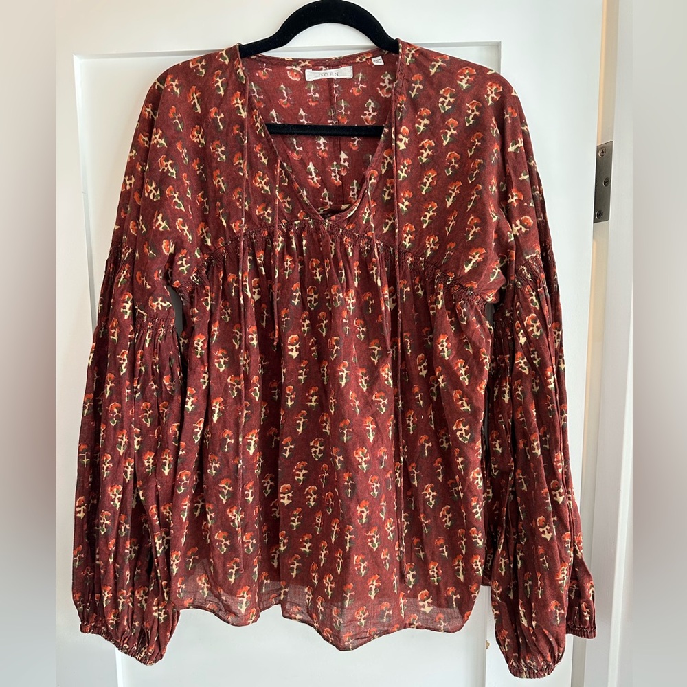 Doen Red Smocked Blouse top with Relaxed Fit